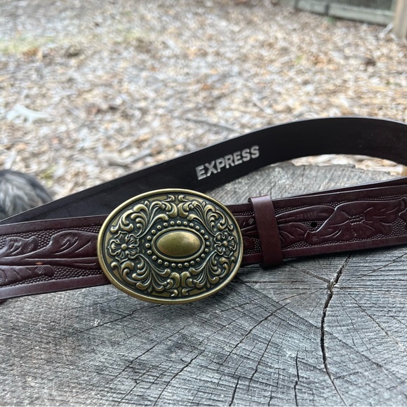 Express Western Style Genuine Leather Dark Brown Belt - Picture 6 of 8